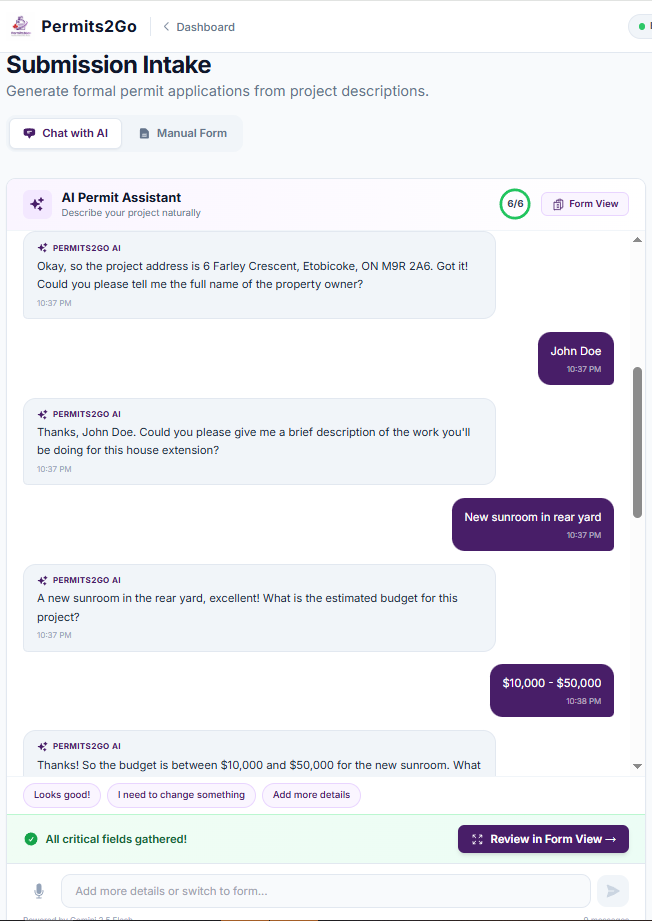 Permits2Go AI chat intake